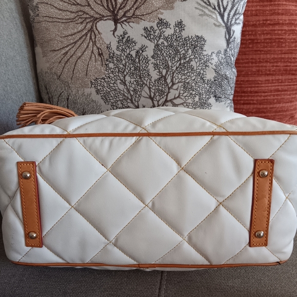 Dooney & Bourke White and Tan Quilted Shoulder Bag